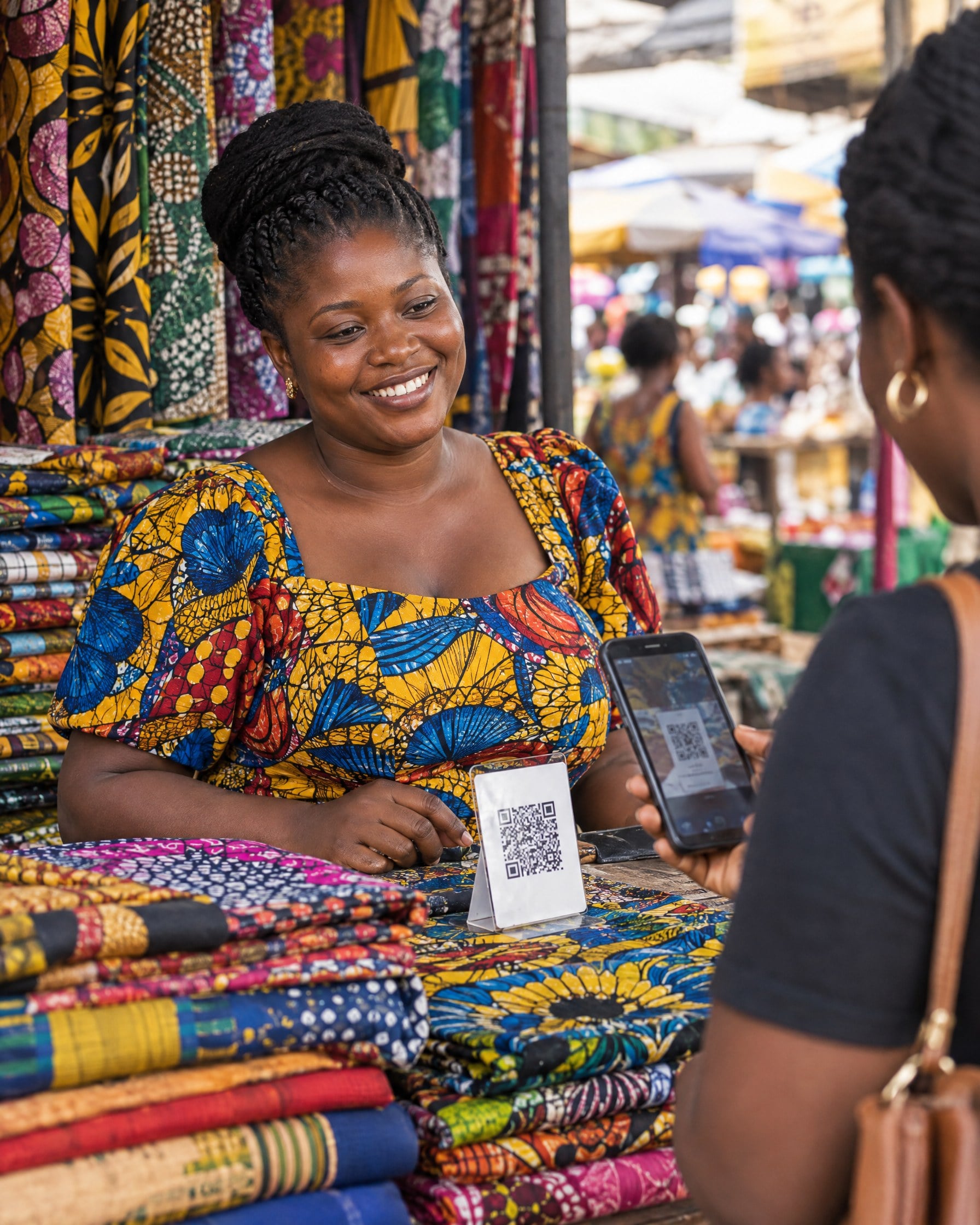 Market trader taking a mobile payment