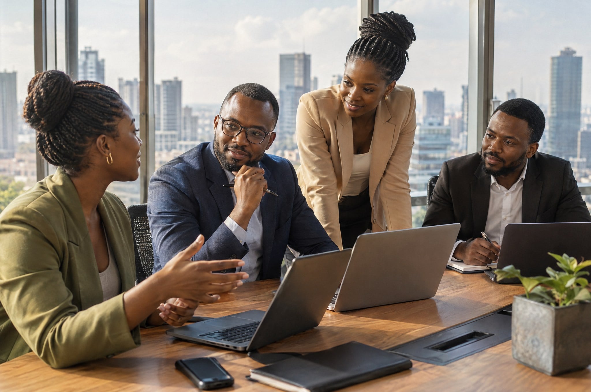A team collaborating in a modern office
